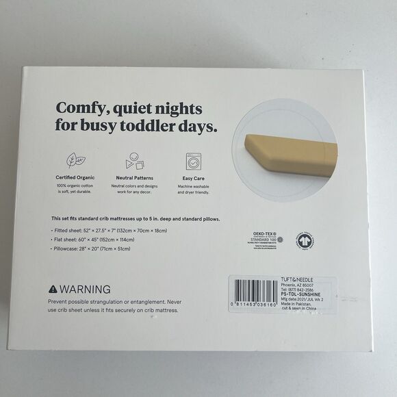 Tuft & Needle Toddler Sheet Set Solid Butter Yellow Unisex 100% Organic Cotton - Picture 3 of 3